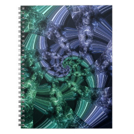Caderno Espiral Energia Cristalina Azul Esmeralda Arte Fractal