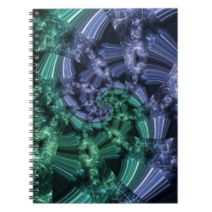 Caderno Espiral Energia Cristalina Azul Esmeralda Arte Fractal