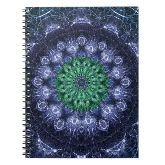 Caderno Espiral Energia Cristalina Azul Esmeralda Arte Fractal