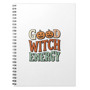 Caderno Espiral Energia de Boa Bruxa Design Vetorial de Halloween 