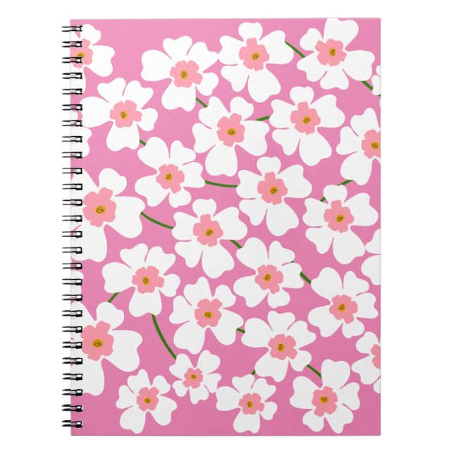 Caderno Espiral Energia de Flores Branca e Rosa Fantástico (Frente)