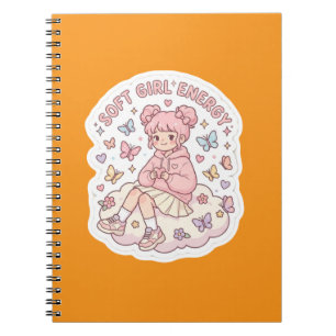 Caderno Espiral Energia de Menina Macia Kawaii Pastel Rosa Espiral