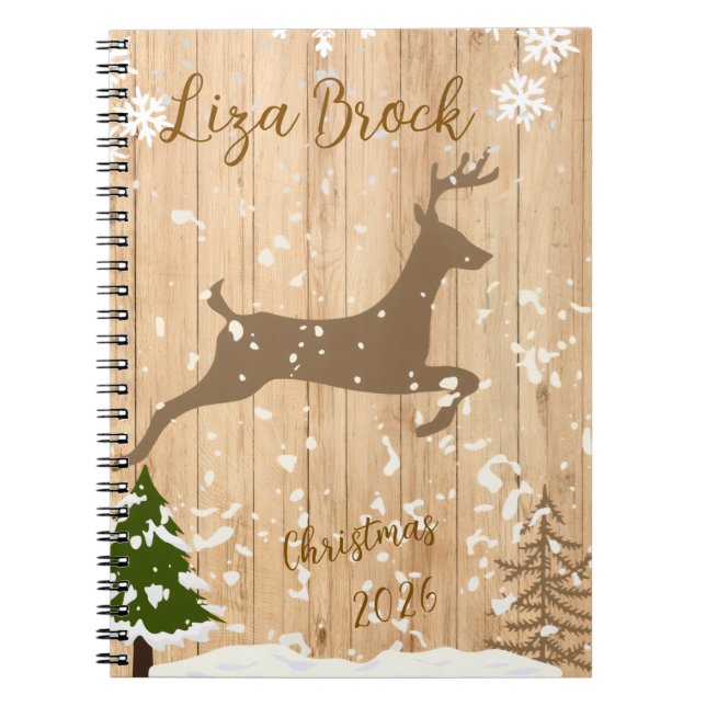 Caderno Espiral Enfeite de Natal personalizado com cerva em fundo  (Frente)