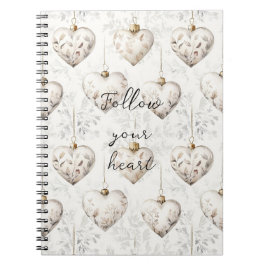 Caderno Espiral Enfeites Corações Cinza Creme Chic