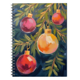 Caderno Espiral Enfeites de Árvore de Natal Aquarela
