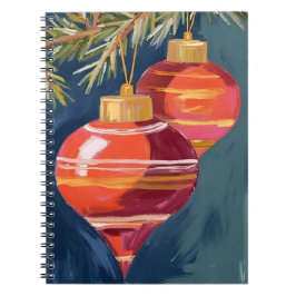 Caderno Espiral Enfeites de Natal Antigos Aquarela