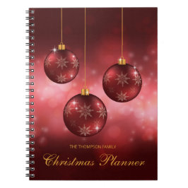 Caderno Espiral Enfeites de Natal Vermelhos com Texto Personalizad