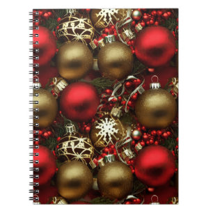 Caderno Espiral Enfeites de natal vermelhos de chocolate castanho