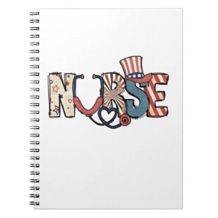 Caderno Espiral Enfermeira Americana 4 de julho Patriótica EUA Fla