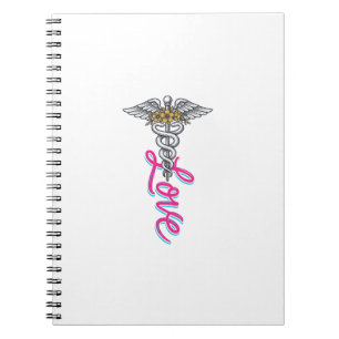 Caderno Espiral Enfermeira Amor Caduceu Floral Médico Design Verti