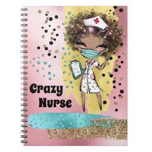Caderno Espiral Enfermeira bonita com máscara confete brilho dour