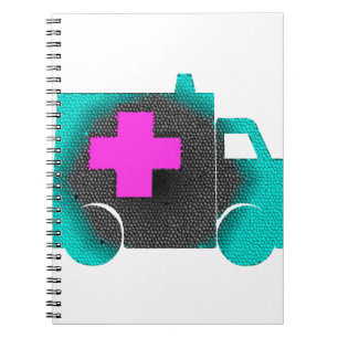 Caderno Espiral enfermeira de ambulância azul cruz emt médico