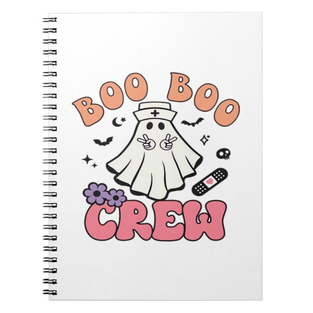 Caderno Espiral Enfermeira de Boo Boo Halloween Ghost Engraçado Cl (Frente)