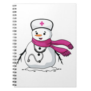 Caderno Espiral Enfermeira engraçada de neve com estetoscópio
