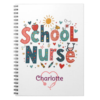 Caderno Espiral Enfermeira escolar Whimsical - Nome personalizado