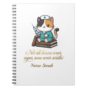 Caderno Espiral Enfermeira Fofa Gata Calico Personalizada 