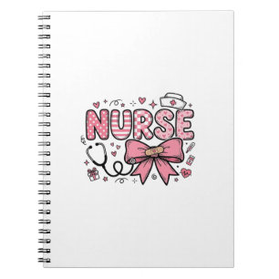 Caderno Espiral Enfermeira Fofa Laço Coração Camisa Vector Design_