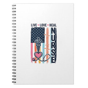 Caderno Espiral Enfermeira Viva Ame Cure Patriótico Vintage Vetor