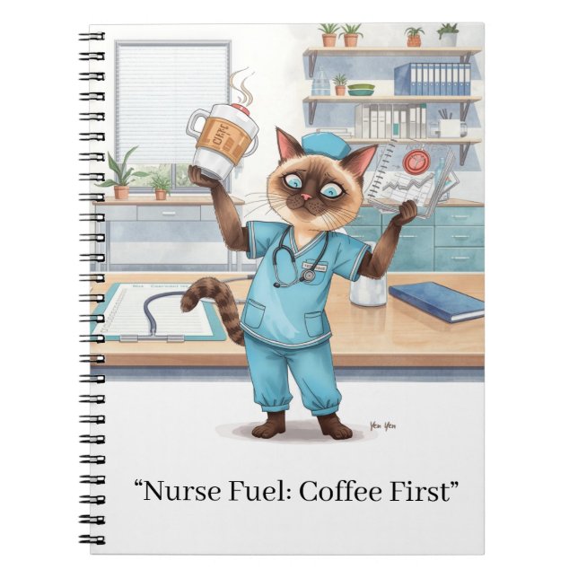 Caderno Espiral Enfermeiro com café e TEXTO PRÓPRIO (Frente)