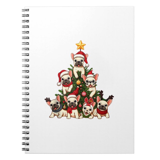 Caderno Espiral Engraçada Árvore de Natal do Buldogue Snowflakes S (Frente)
