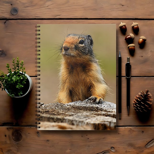 Caderno Espiral Engraçada Saucy Columbian Ground Squirrel (Funny Columbian Ground Squirrel Pulls up to the Log Journal Cover Photo)