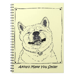 Caderno Espiral engraçadinha akita sorrindo arte de cão realista