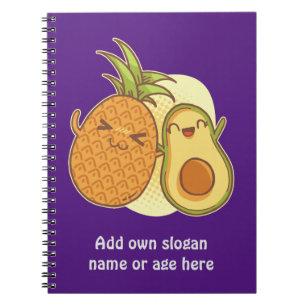 Caderno Espiral Engraçado Avocado Pineapple Melhor Amigos BFF Kawa