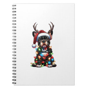 Caderno Espiral Engraçado Buldogue Francês Natal Santa Hat Light R