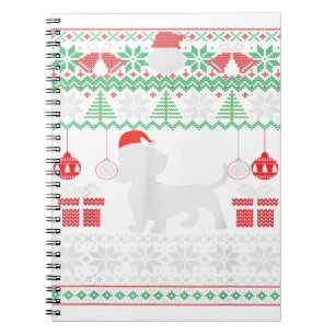 Caderno Espiral Engraçado Cão ama Dachshund Santa Hat Ugly Christm