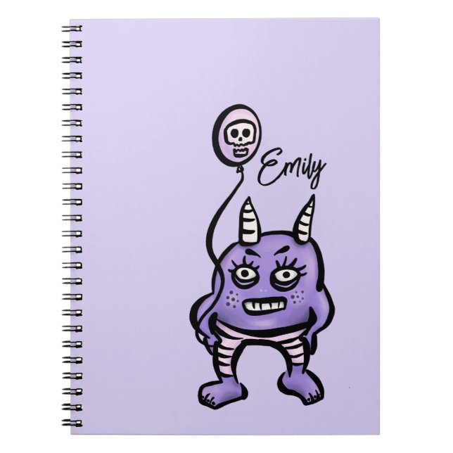 Caderno Espiral Engraçado Demon Purple Cute Whimsigoth (Frente)