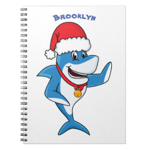Caderno Espiral Engraçado desenho animado de tubarão de Natal