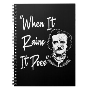 Caderno Espiral Engraçado Edgar Allan Poe Cita Design quando chove