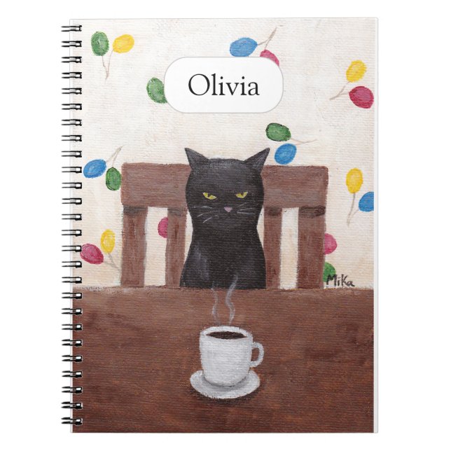 Caderno Espiral Engraçado Engraçado Preto Grumpy Café da Gata Pret (Frente)