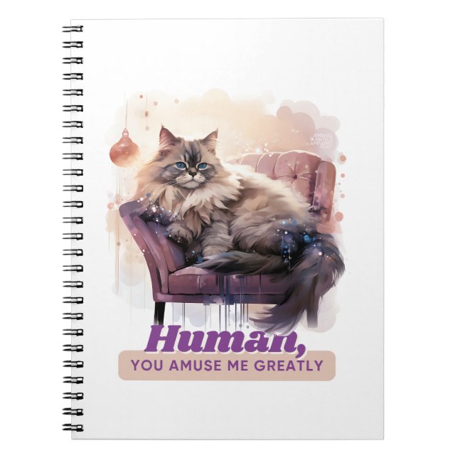 Caderno Espiral Engraçado Gato Cita Amantes de os animais de Volta (Frente)