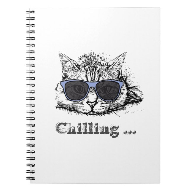 Caderno Espiral Engraçado Gato Refrigerado Com Óculos De Sol Bonit (Frente)