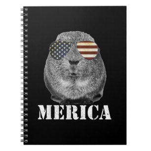 Caderno Espiral Engraçado Guiné Pig Merica Óculos de Bandeira Patr