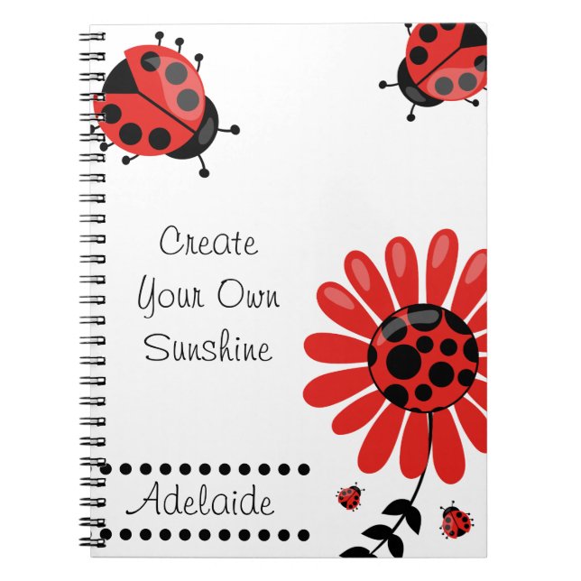 Caderno Espiral Engraçado Moderno Vermelho Ladybug Personalizado (Frente)