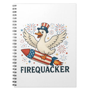 Caderno Espiral Engraçado Pato de Borracha EUA Patriótico Firequac