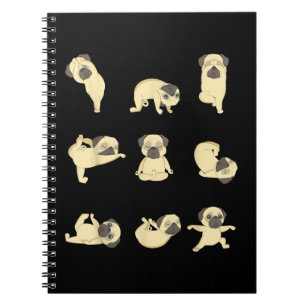Caderno Espiral Engraçado Pug Yoga Posições T-Shirt