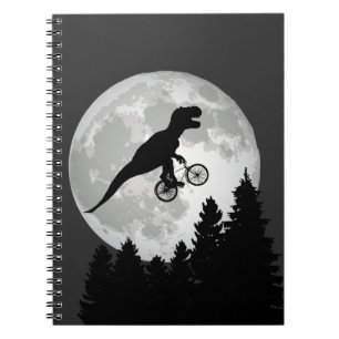 Caderno Espiral Engraçado T-Rex voando na Bicicleta com Lua Cheia