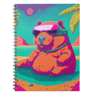 Caderno Espiral Engraçado Tropical Cyberpunk Capybara Art