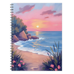 Caderno Espiral Enseada do Paraíso   Ondas do Oceano ao Pôr do Sol