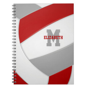 Caderno Espiral equipe da cinza vermelha de vôlei para raparigas