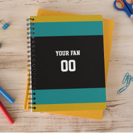 Caderno Espiral Equipe de futebol Dourada, Teal e Negra Personaliz