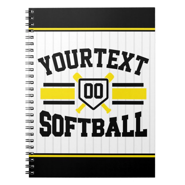 Caderno Espiral Equipe de Varsity do Softball Player de NOME DE AD (Frente)