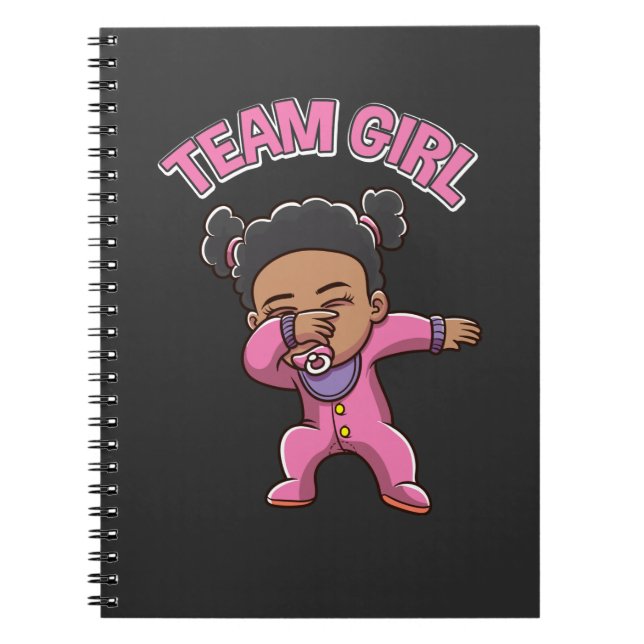 Caderno Espiral Equipe Menina Sexo Revelação Festa Dabbing Black B (Frente)
