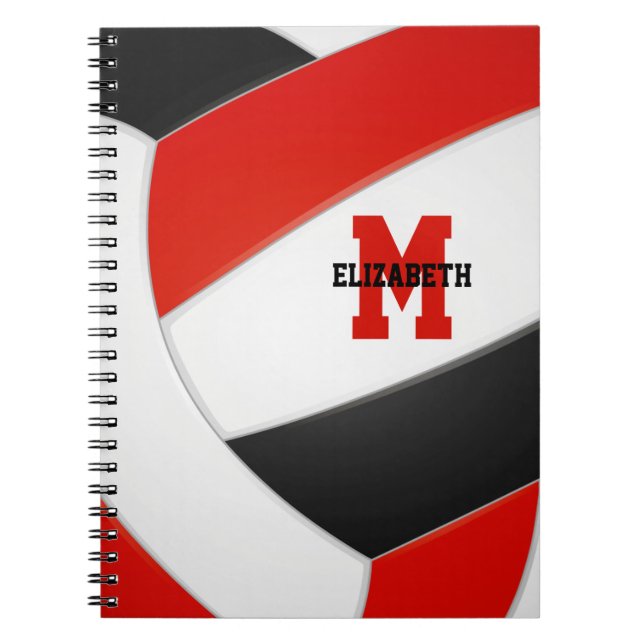 Caderno Espiral equipe negra vermelha cores voleibol feminino (Frente)