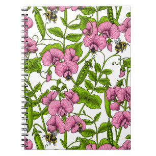 Caderno Espiral Ervilhas doces e espécimes do gênero Bombus spp.,