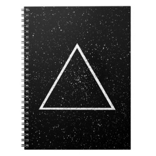 Caderno Espiral Esboço branco do triângulo no fundo preto da