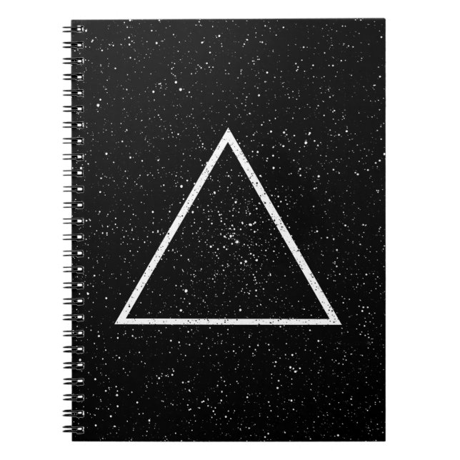 Caderno Espiral Esboço branco do triângulo no fundo preto da (Frente)